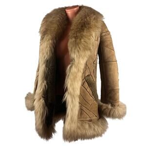 Y2K Shearling Sheepskin Patchwork Penny lane Fur Leather Coat S READ